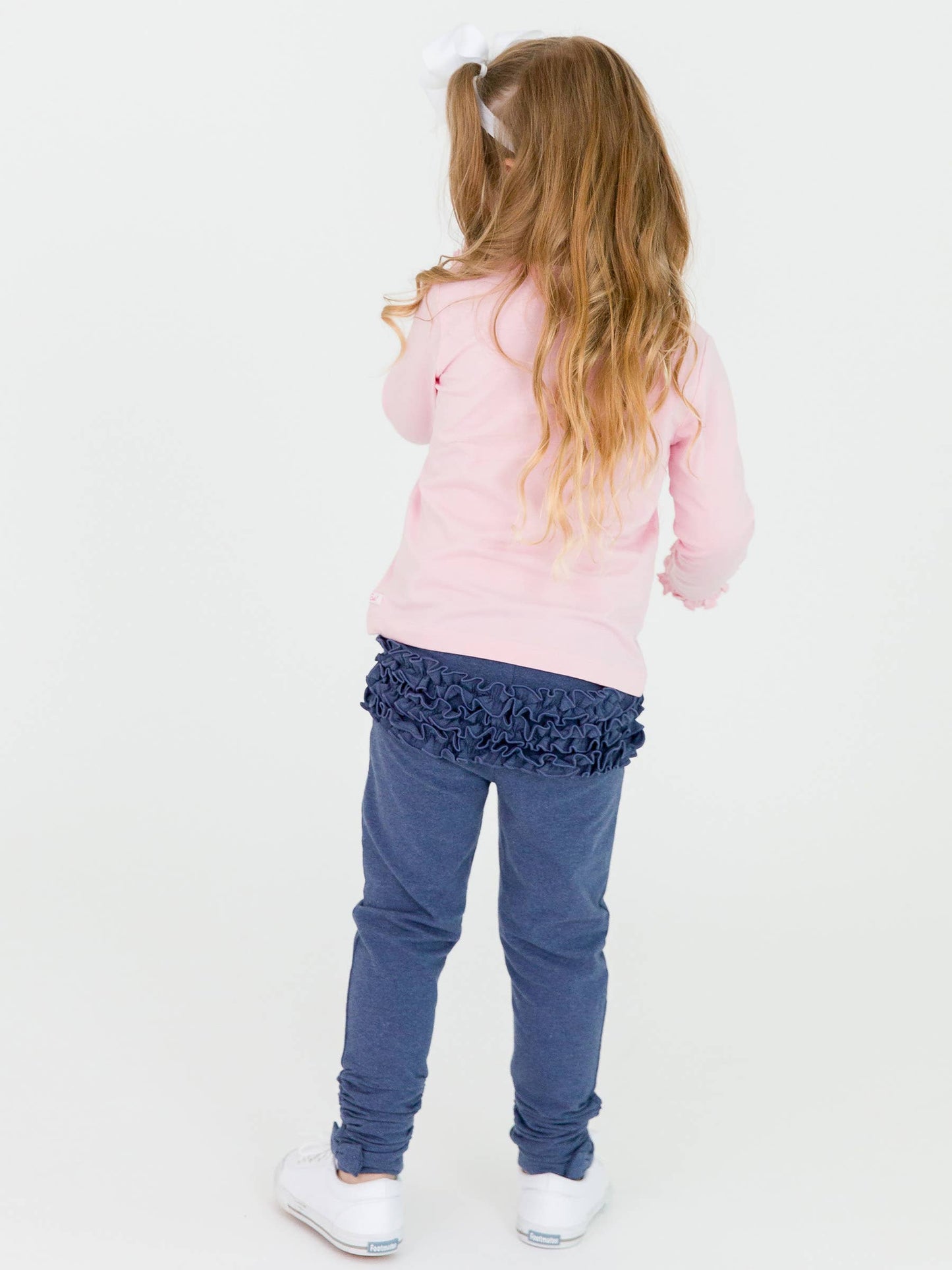 Girls Faux Denim Ruched Bow Leggings