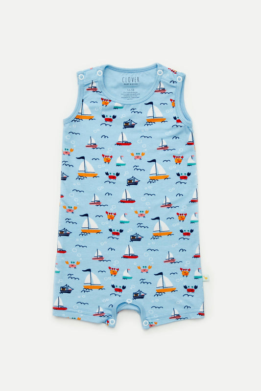 Tank Top Shorts Romper - Beach Boats