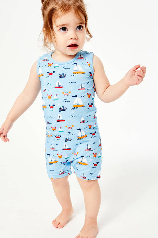 Tank Top Shorts Romper - Beach Boats