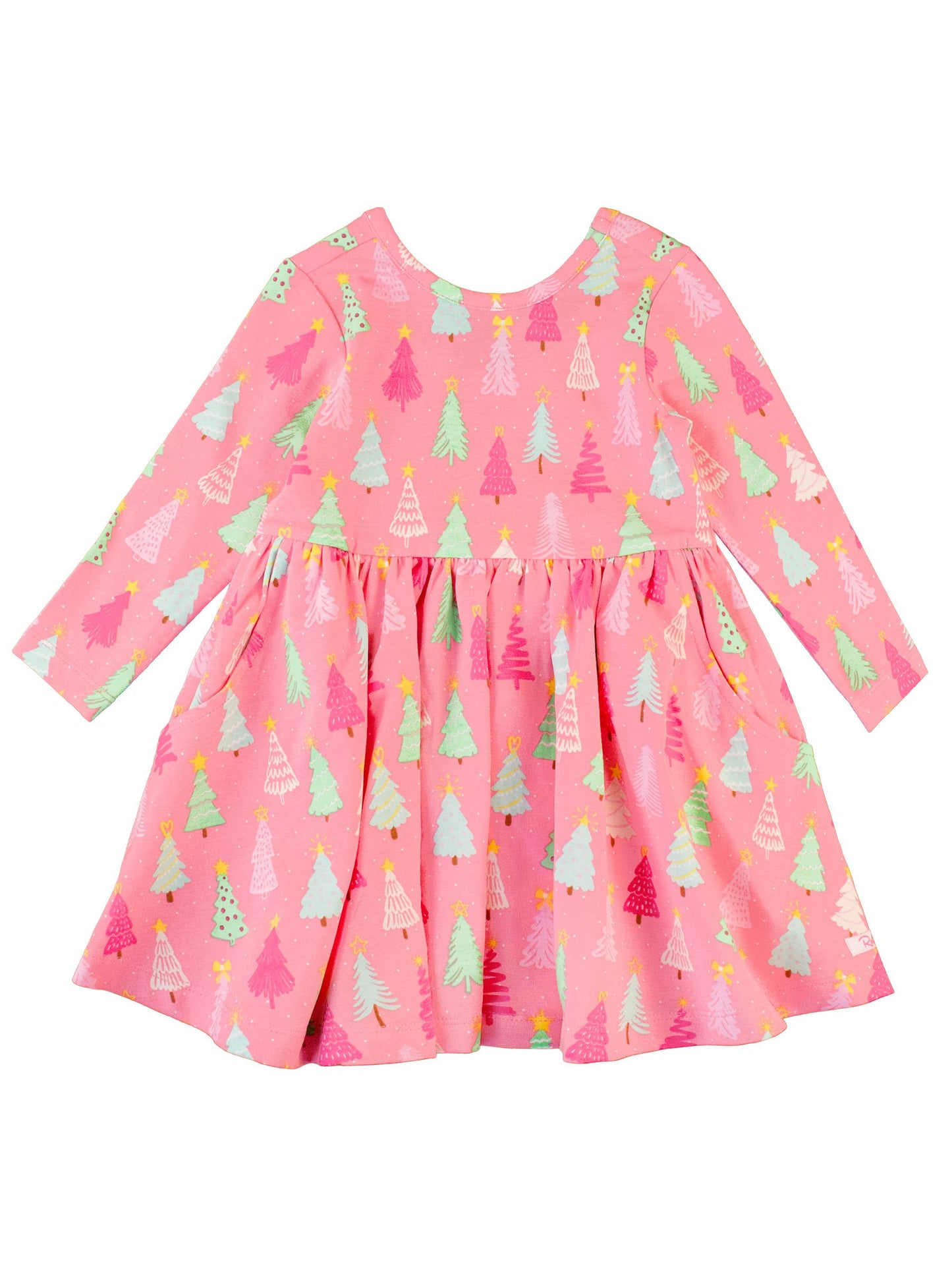 Girls Merry Pink Pines Long Sleeve Twirl Dress