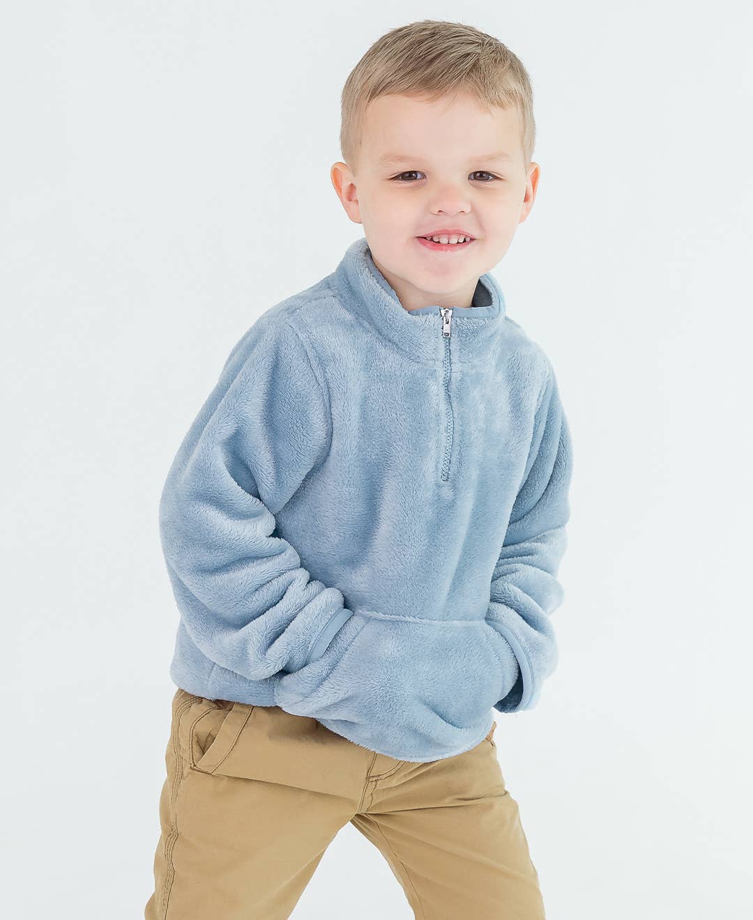 Boys Slate Blue Fleece Quarter-Zip Pocket Pullover