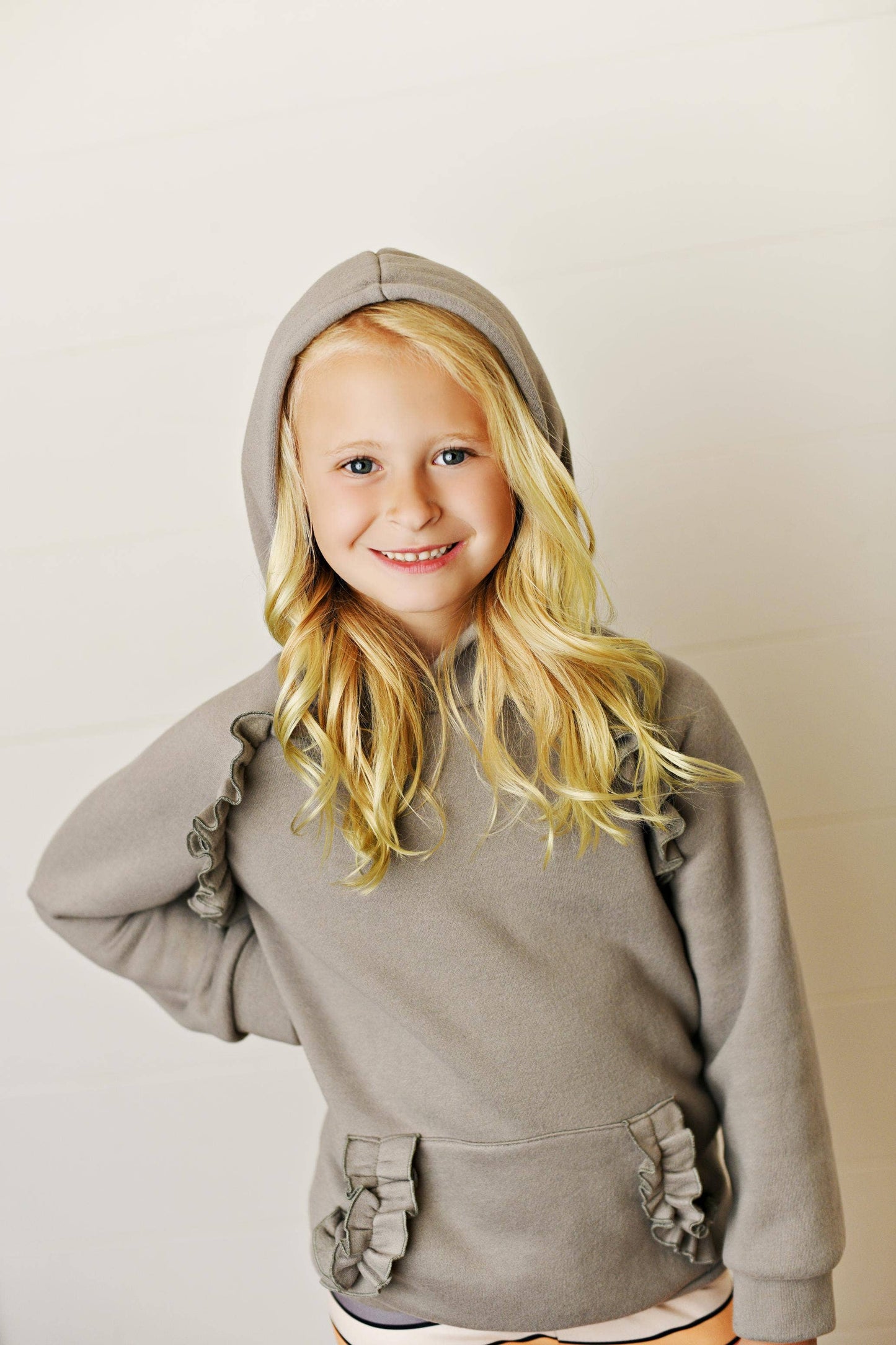 Gray Ruffle Hoodie and Rainbow Leggings Fall Set