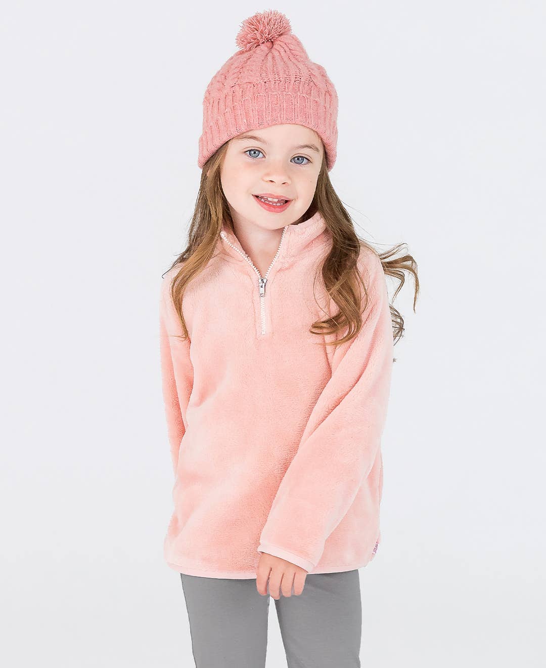 Girls French Rose Pink Fleece Quarter-Zip Pullover