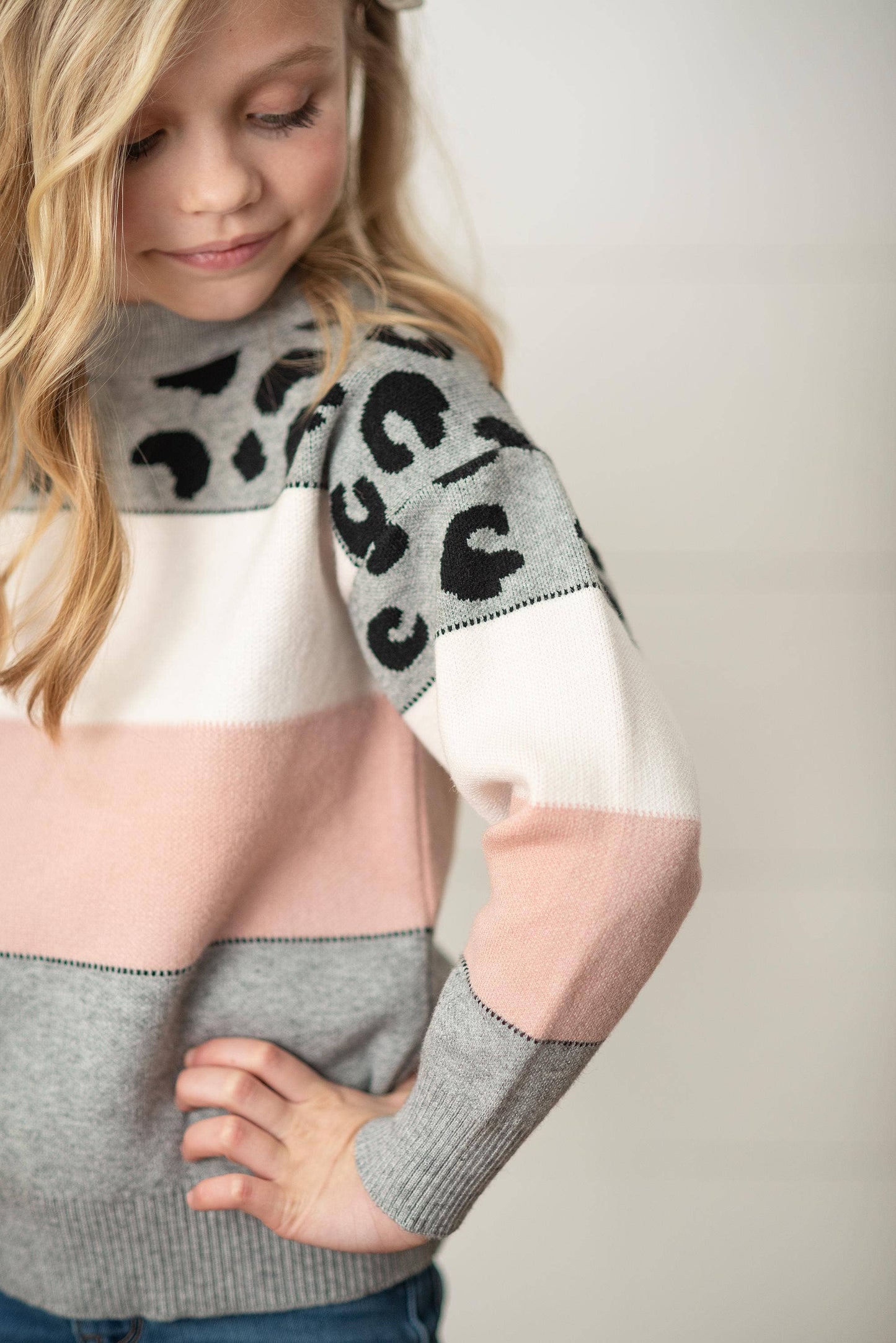 Pink Gray Leopard Stripe Sweater