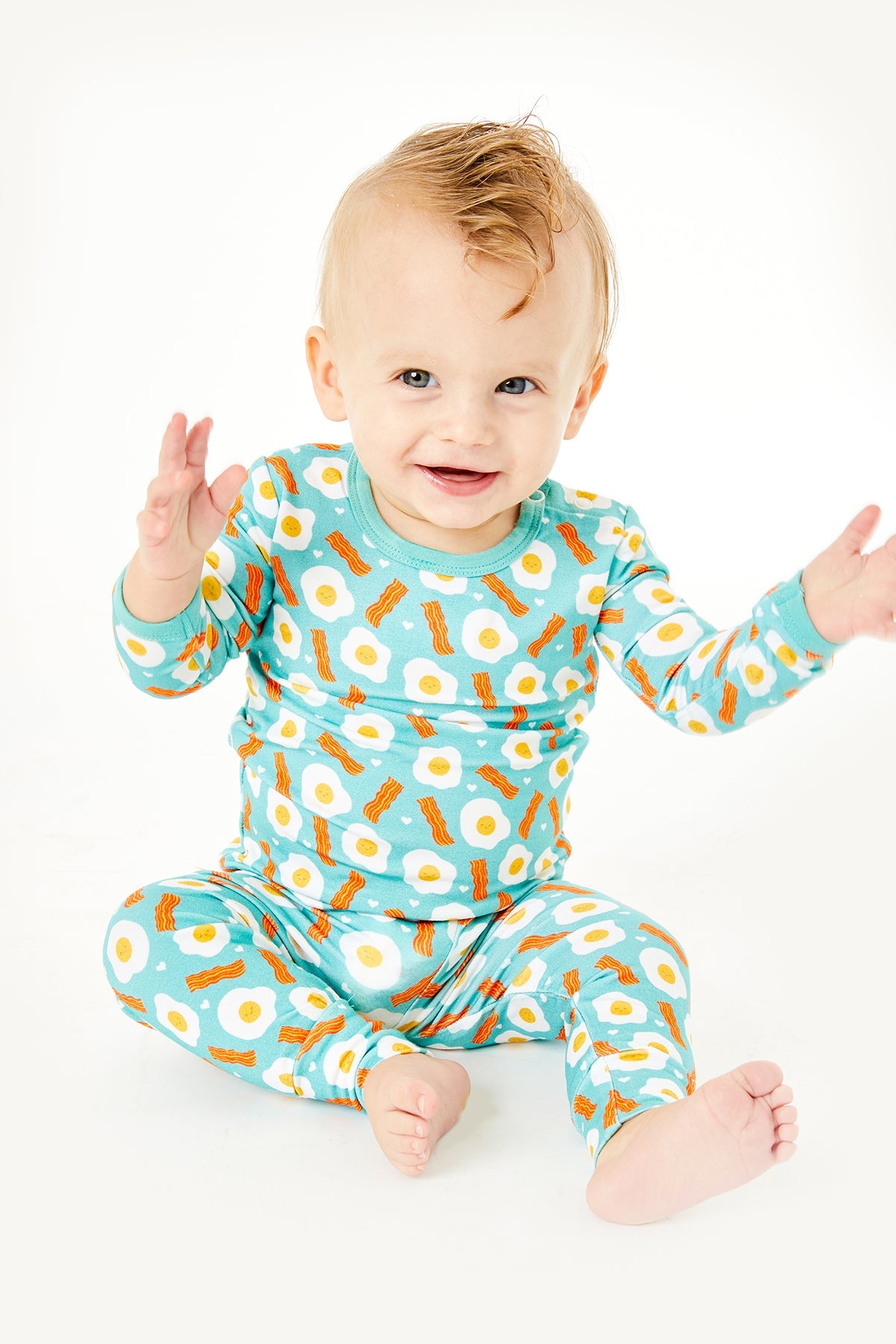 Long Sleeve Pajama Set - Bacon & Eggs Blue