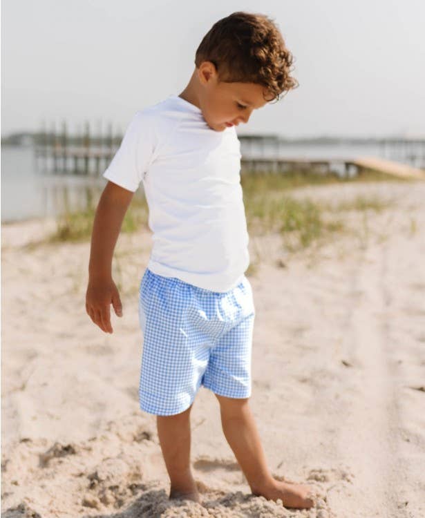 Cornflower Blue Gingham Swim Trunks