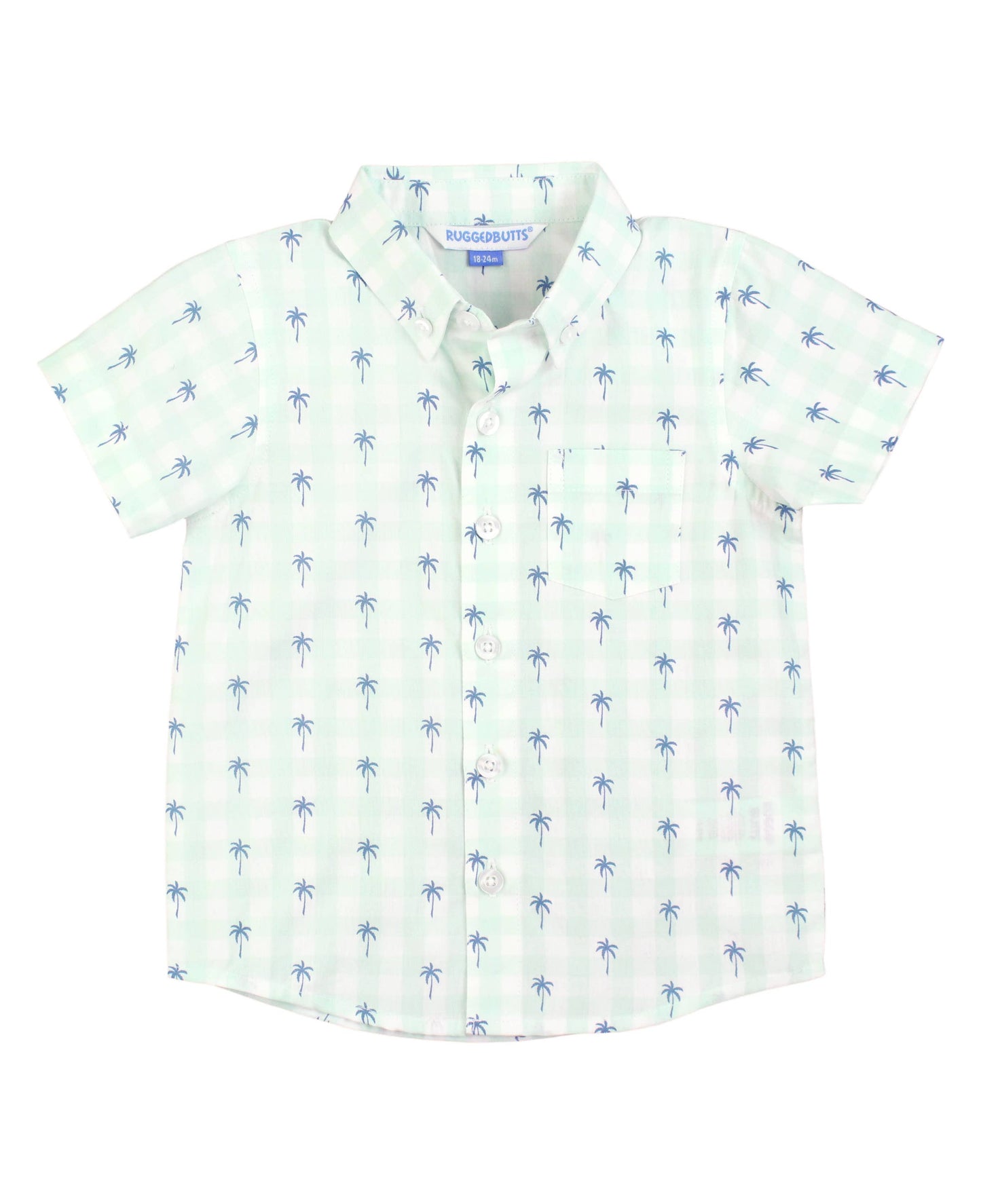 Palm Tree Gingham Short Sleeve Button Down Shirt