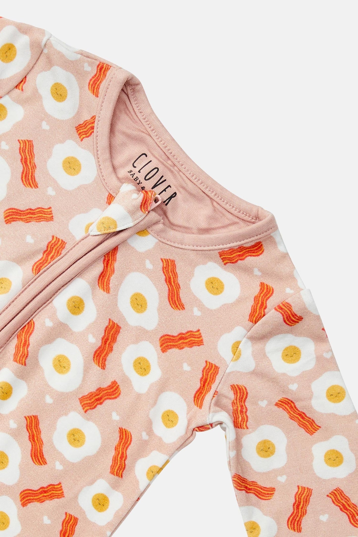 Soft & Stretchy Zipper Footie - Bacon & Eggs Pink